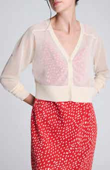 Crop Sheer Saddle Shoulder Cardigan