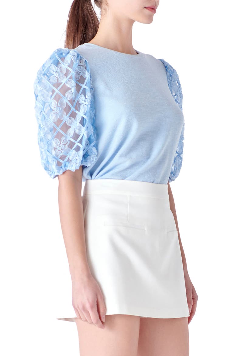 Mixed Media Blouse, Alternate, color, POWDER BLUE