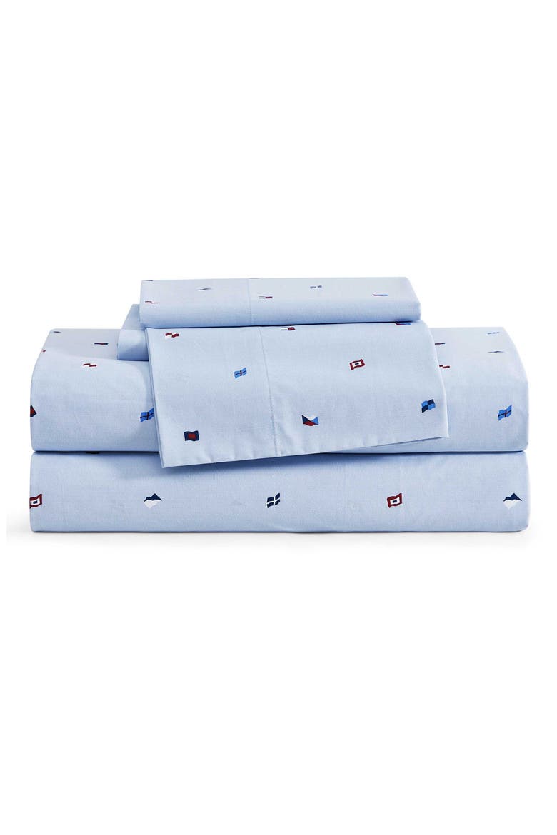 Nautical Flag Cotton Percale Sheet Set, Main, color, BOATHOUSE BLUE