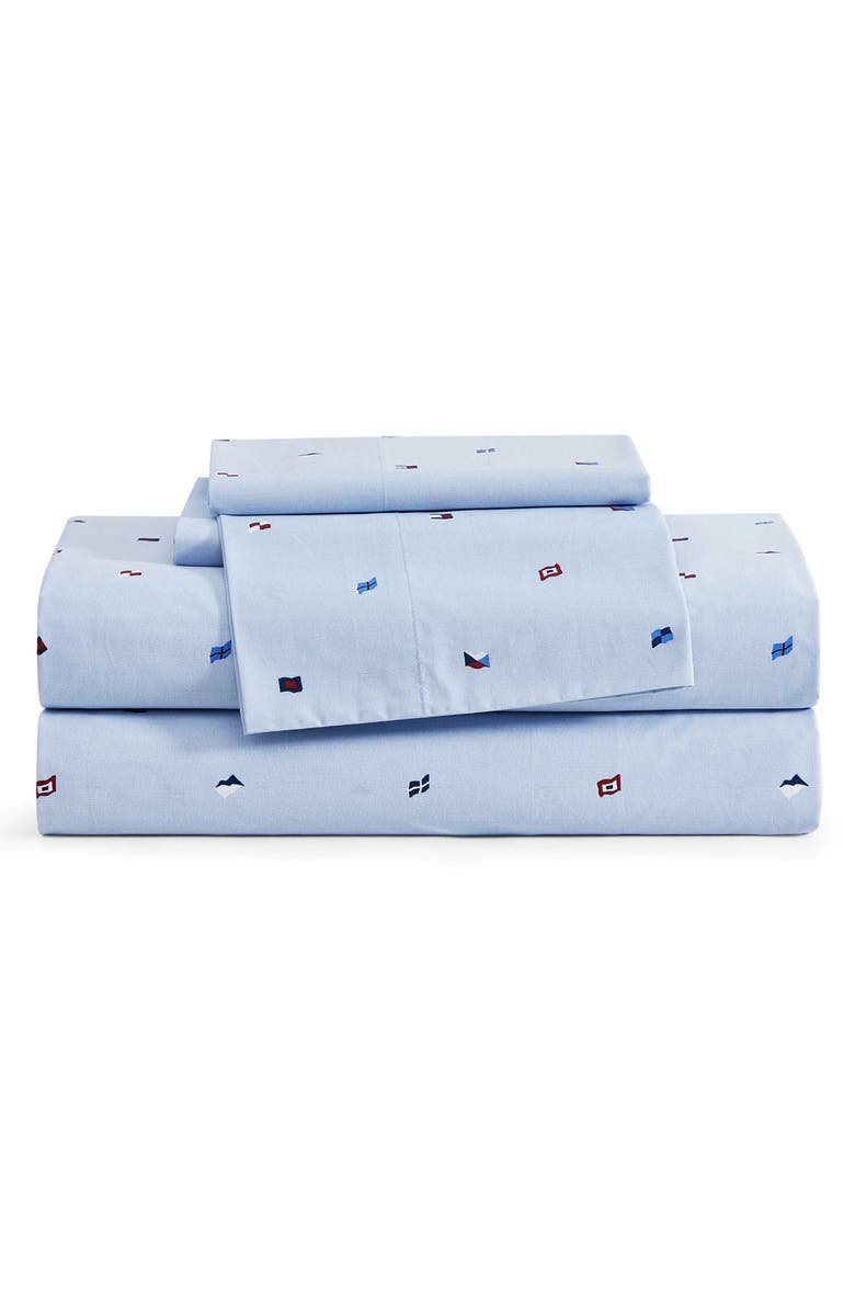 Tommy Hilfiger Nautical Flag Cotton Percale Sheet Set, Main, color, Boathouse Blue