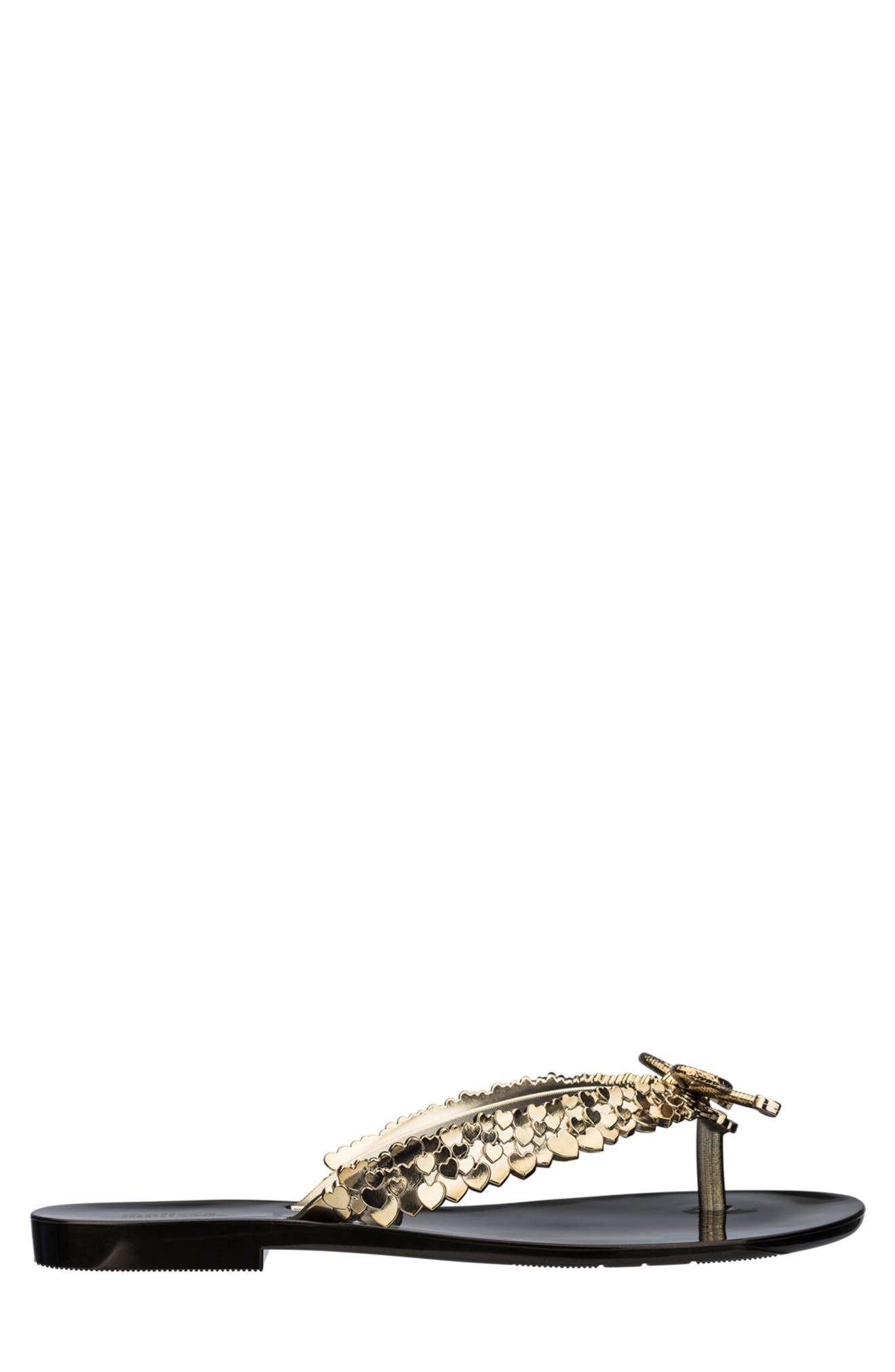 Melissa Harmonic Chrome Heart Embellished Flip-Flop Sandal, Alternate, color, 