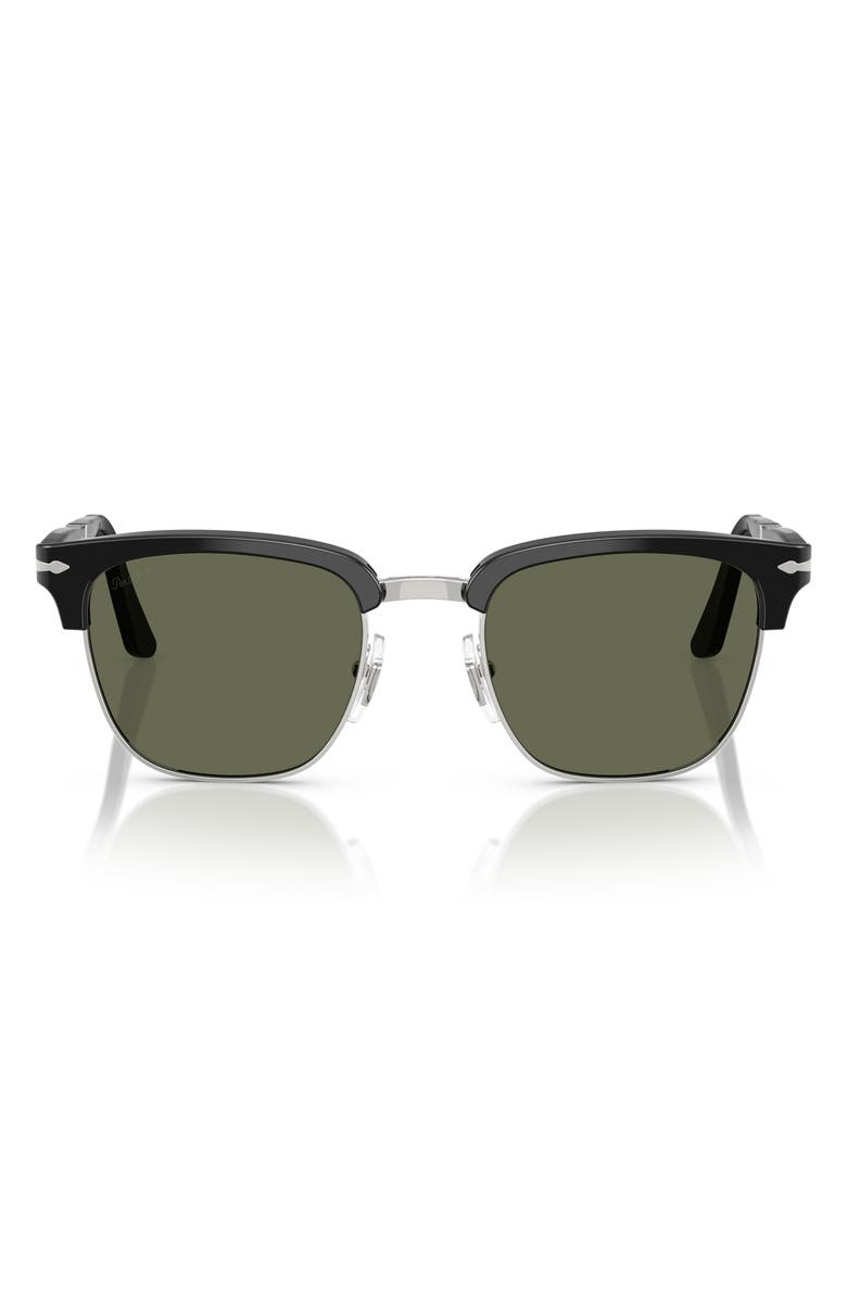 Persol 52mm Polarized Square Sunglasses, Main, color, Black/ Polar Green