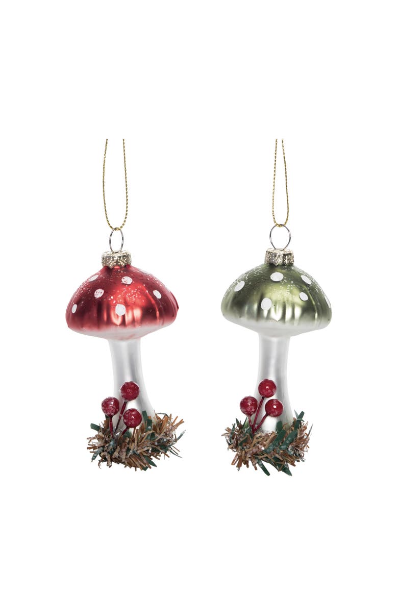 Glass Tall Mushroom Ornament Set of Christmas Decorations, Main, color, Multicolored