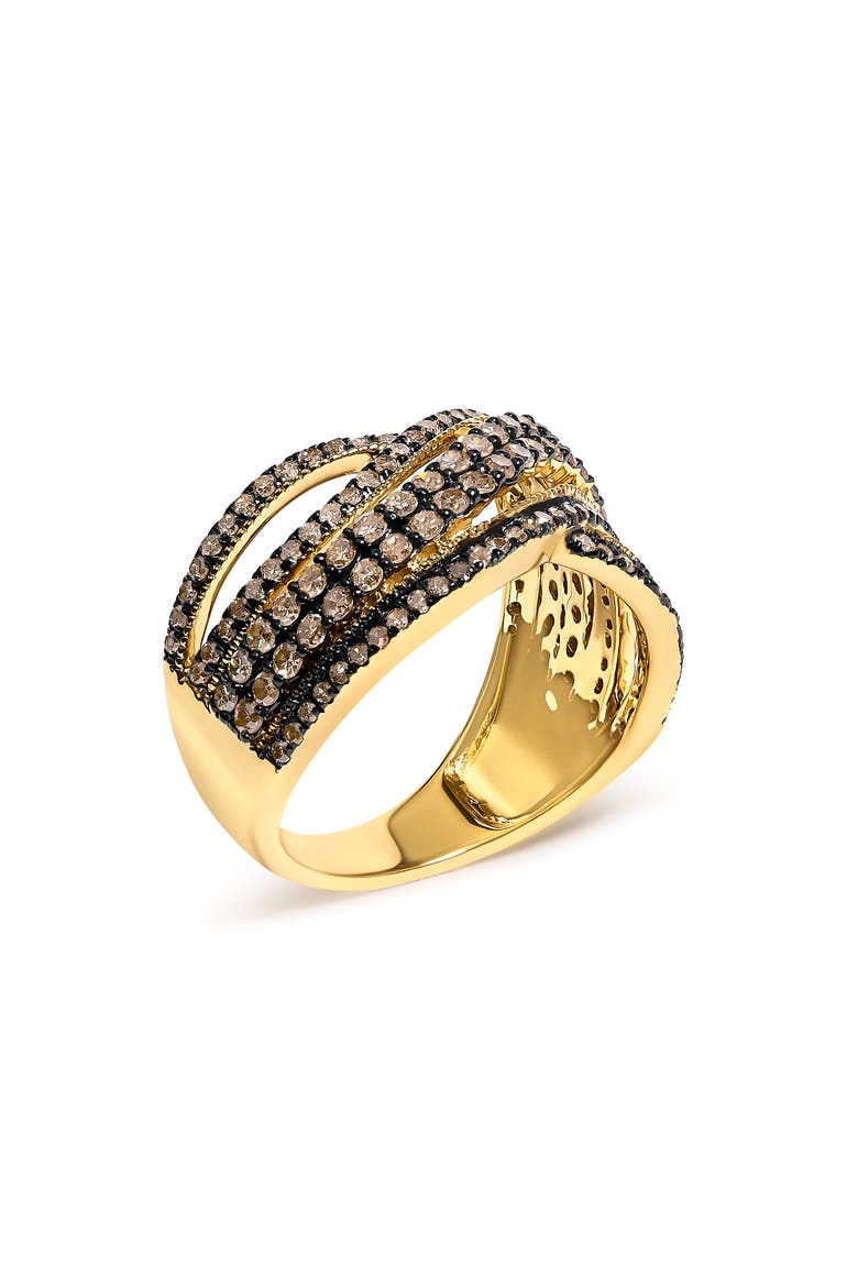 10K Yellow Gold Plated .925 Sterling Silver 1.0 ctw Champagne Diamond Highway Ring, Alternate, color, Yellow Gold over Silver