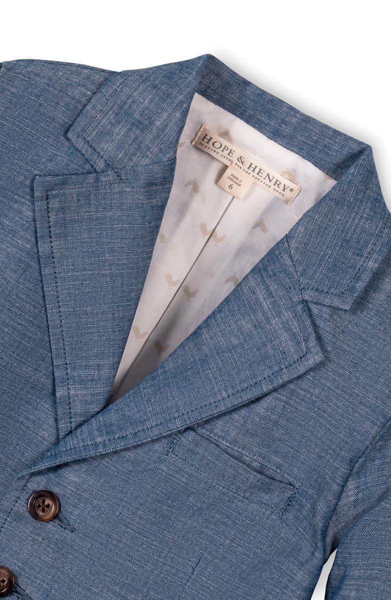 Hope & Henry Kids' Classic Organic Chambray Suit Jacket, Alternate, color, Chambray With Logo Lining