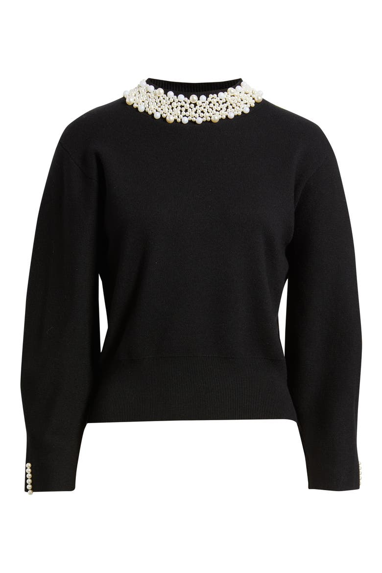 Hepburn Beaded Collar Sweater, Alternate, color, BLACK