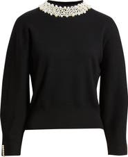 NIKKI LUND Hepburn Beaded Collar Sweater