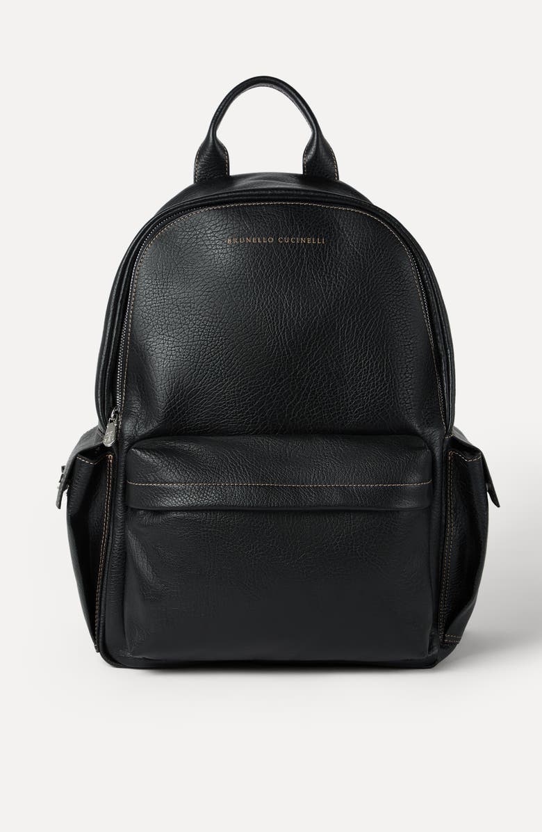 Brunello Cucinelli Grained calfskin travel backpack, Alternate, color, Black