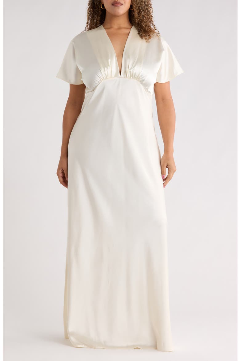 V-Neck Satin Dress, Main, color, LIGHT BUTTER