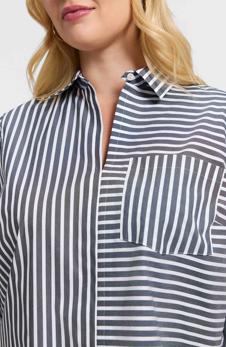 Foxcroft Bella Stripe Popover Top, Alternate, color, Black/ White