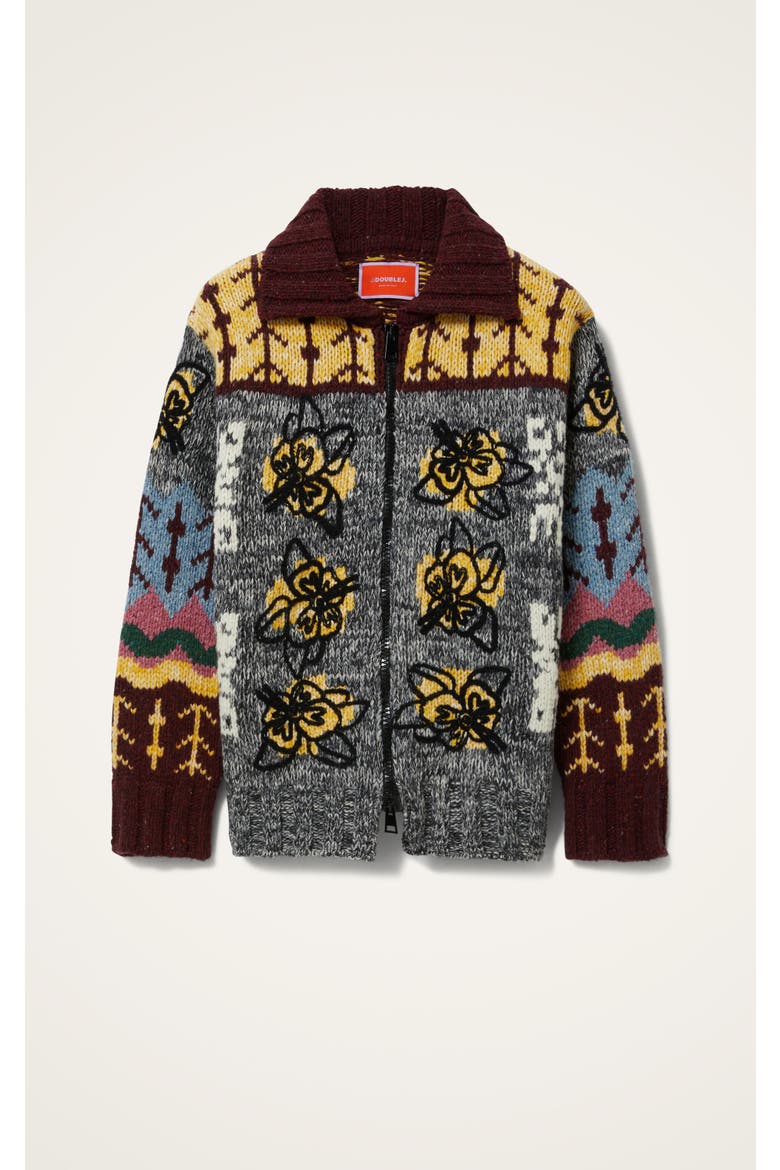 Embroidered Chalet Cardigan, Alternate, color, Multicolor Grey