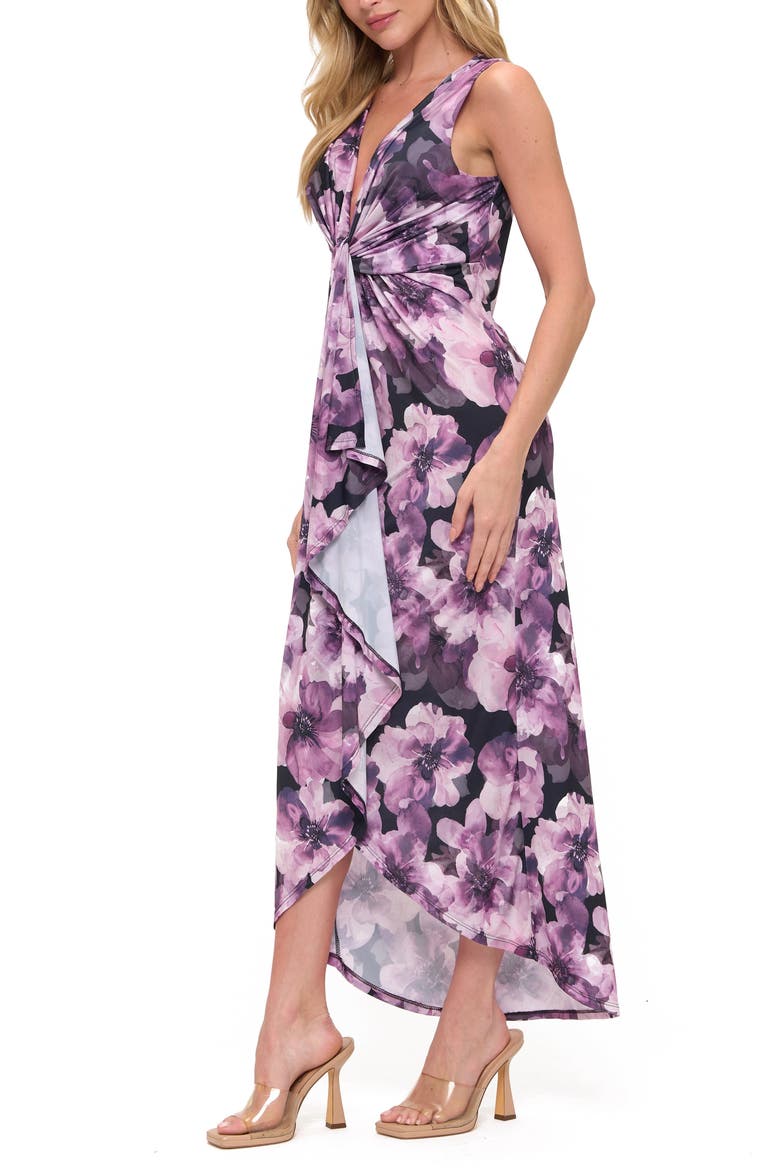 Floral Twist Front High-Low Dress, Alternate, color, PURPLE FLORAL