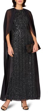 Aidan Mattox Beaded Cape Gown