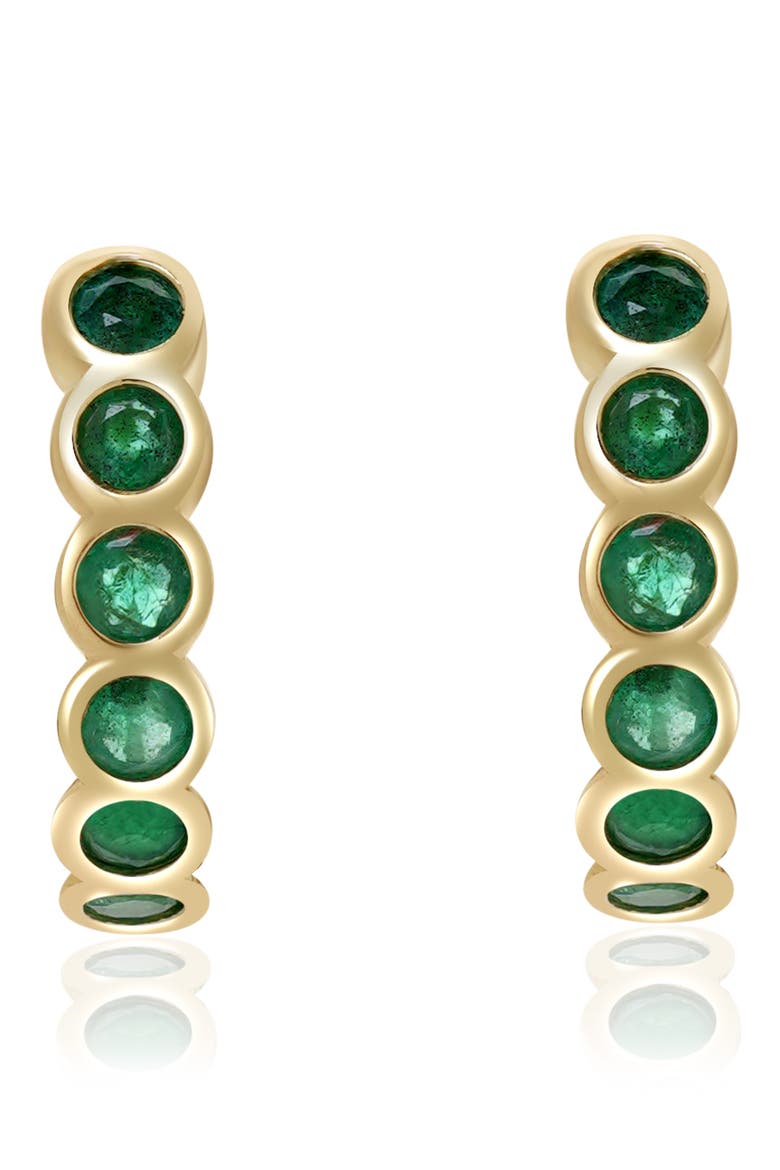 Emerald Bezel Huggie Hoop Earrings, Alternate, color, GREEN/ 14K YELLOW GOLD