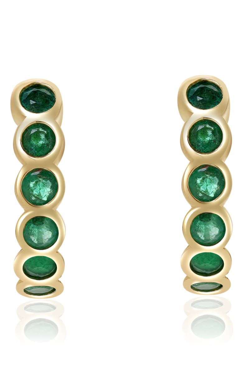 VALANI ATELIER Emerald Bezel Huggie Hoop Earrings, Alternate, color, Green/ 14K Yellow Gold