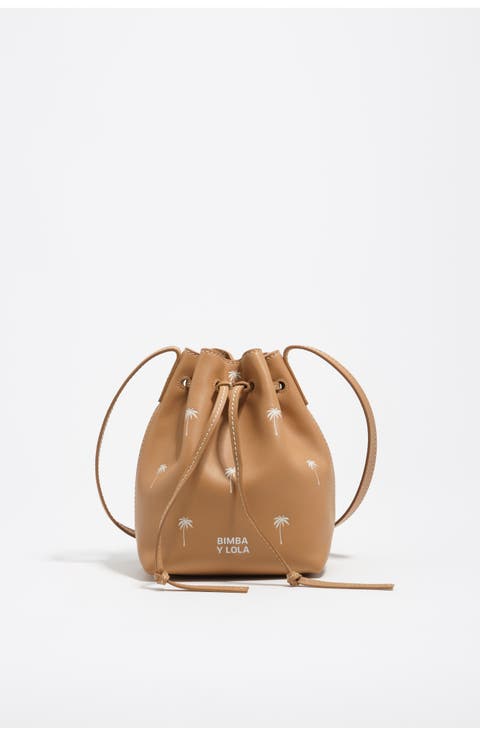 Small Palms print leather Carlino bucket bag