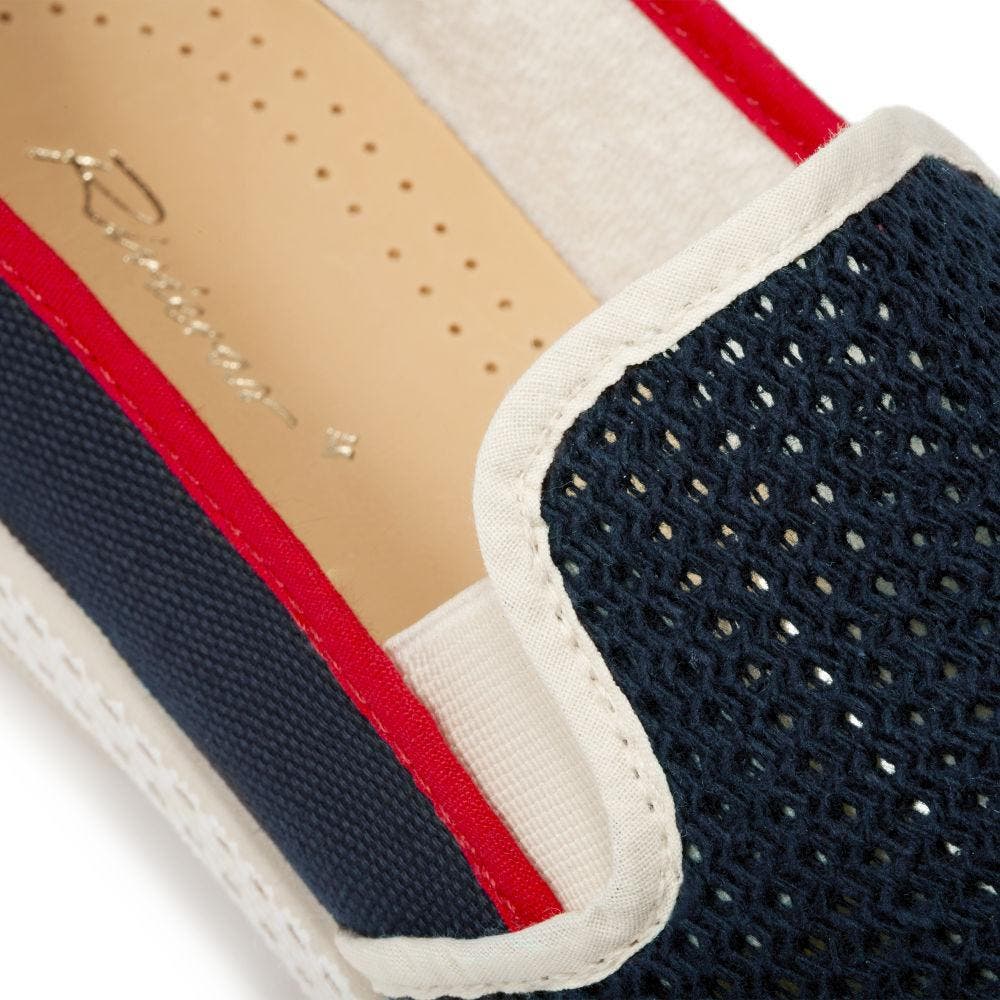 Rivieras Classic Canvas & Mesh Slip-On Loafer, Alternate, color, Navy With Red And White Trim