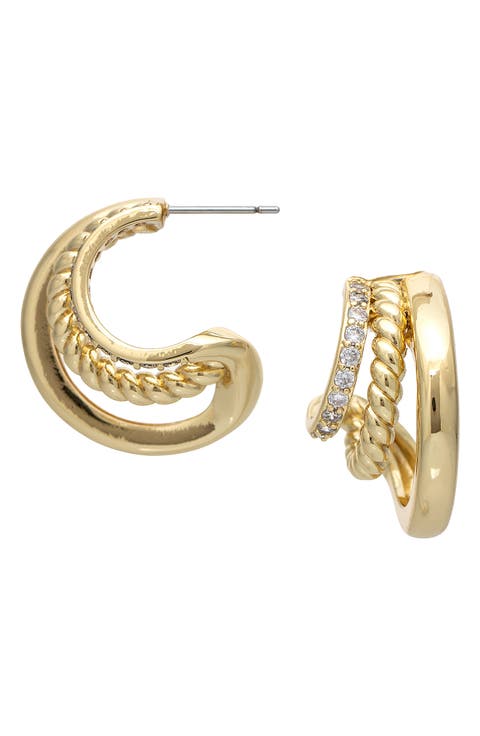 Triple Row Cubic Zirconia Hoop Earrings