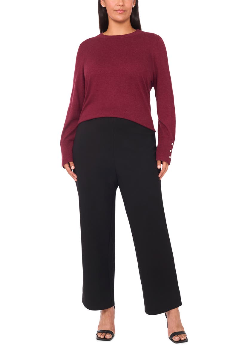 Button Cuff Cotton Blend Sweater, Alternate, color, BURGUNDY