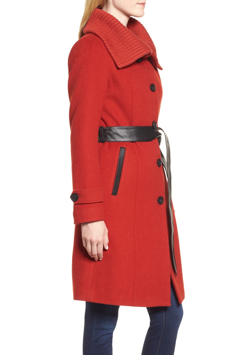 Flat Wool Knit Collar Coat, Alternate, color, PAPRIKA