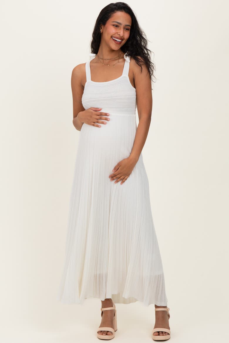Textured Knit Shoulder Tie Midi Dress, Alternate, color, White