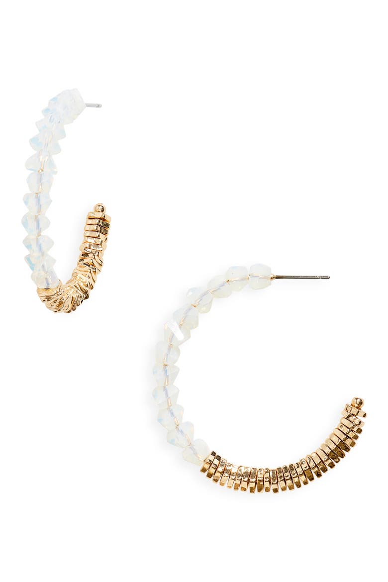 Delicate Beaded Hoop Earrings, Main, color, WHITE- GOLD