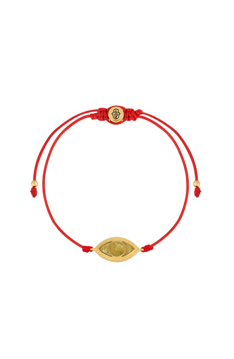Karma and Luck Spirit's Innovation Evil Eye Peridot Red String Bracelet, Main, color, Red/Gold