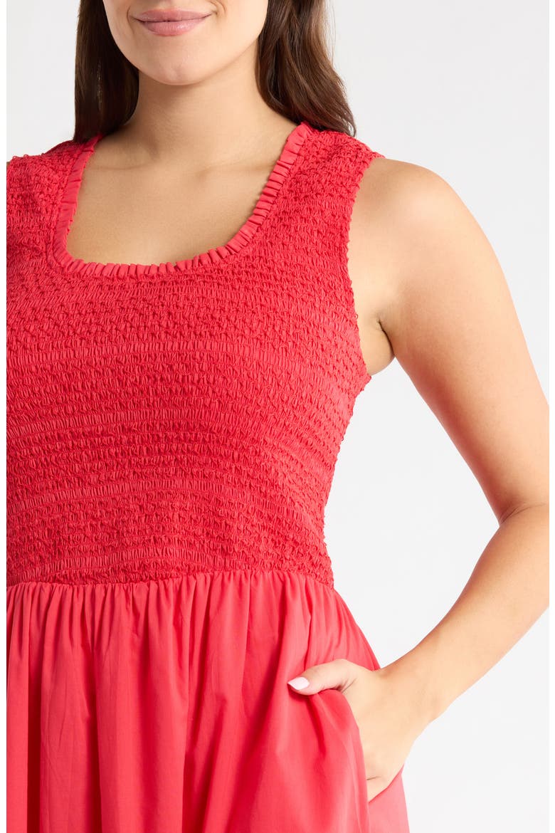 Jessy Smocked Sleeveless Midi Dress, Alternate, color, RED