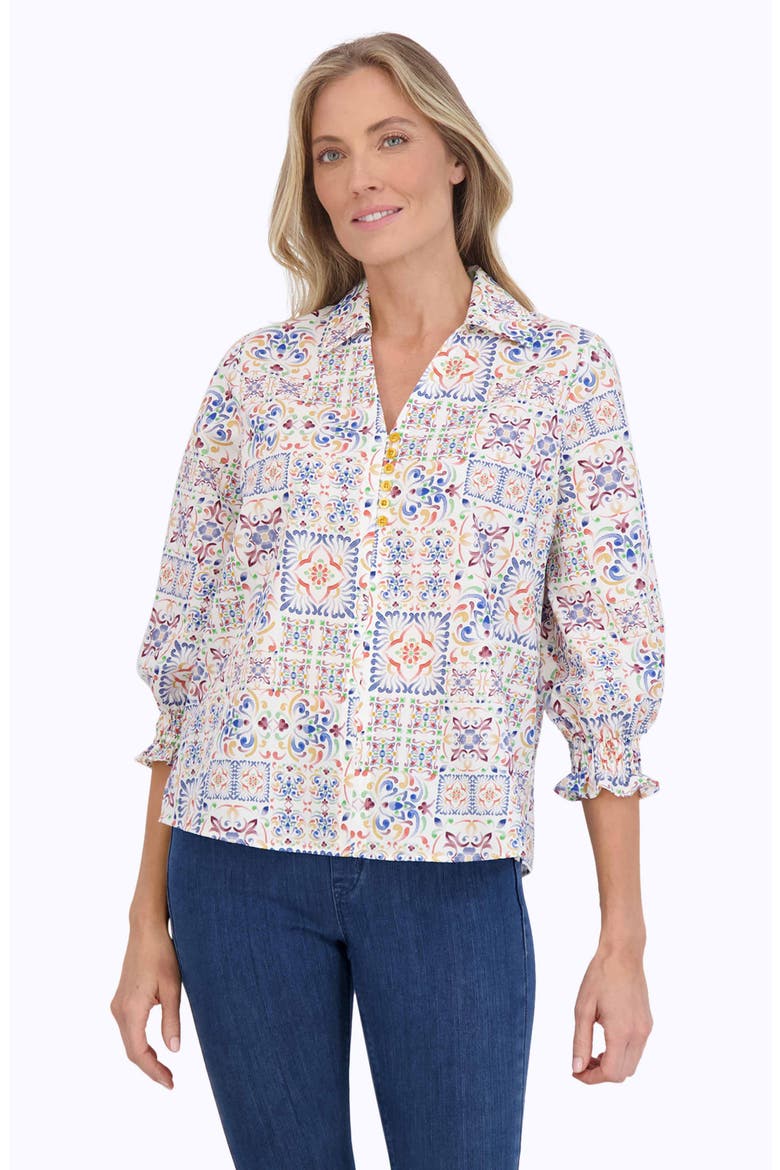Alexis Watercolor Print Cotton Popover Top, Alternate, color, MULTI