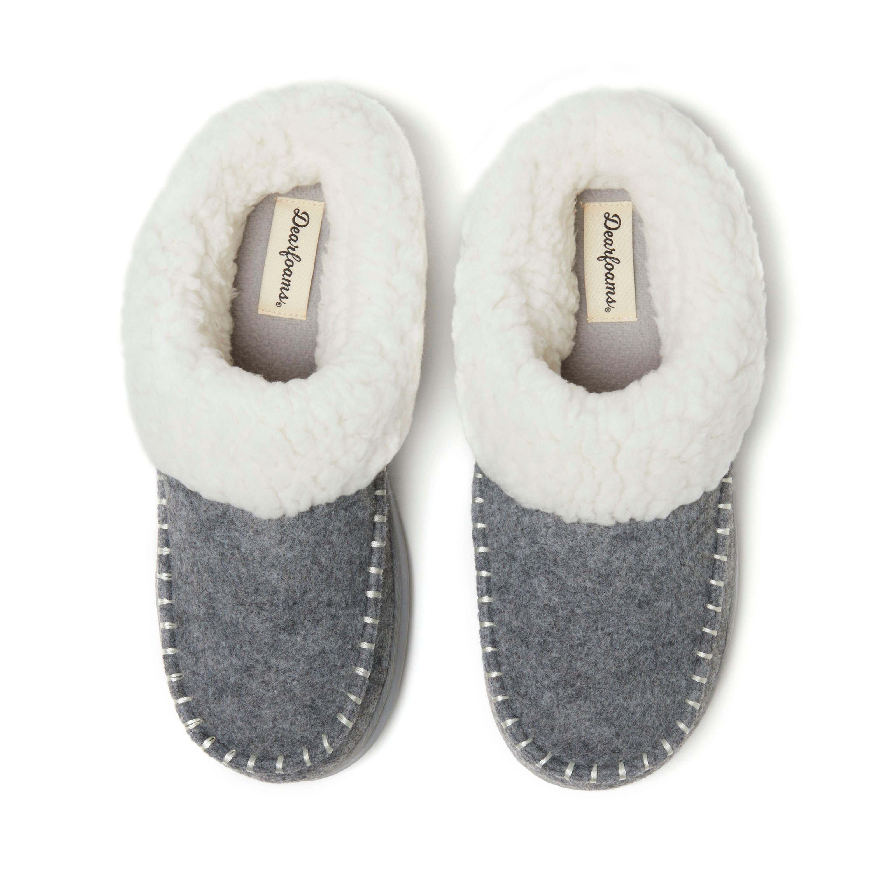 DEARFOAMS Nyla Felted Plaid Moccasin Toe Clog Slipper, Alternate, color, Light Heather Grey