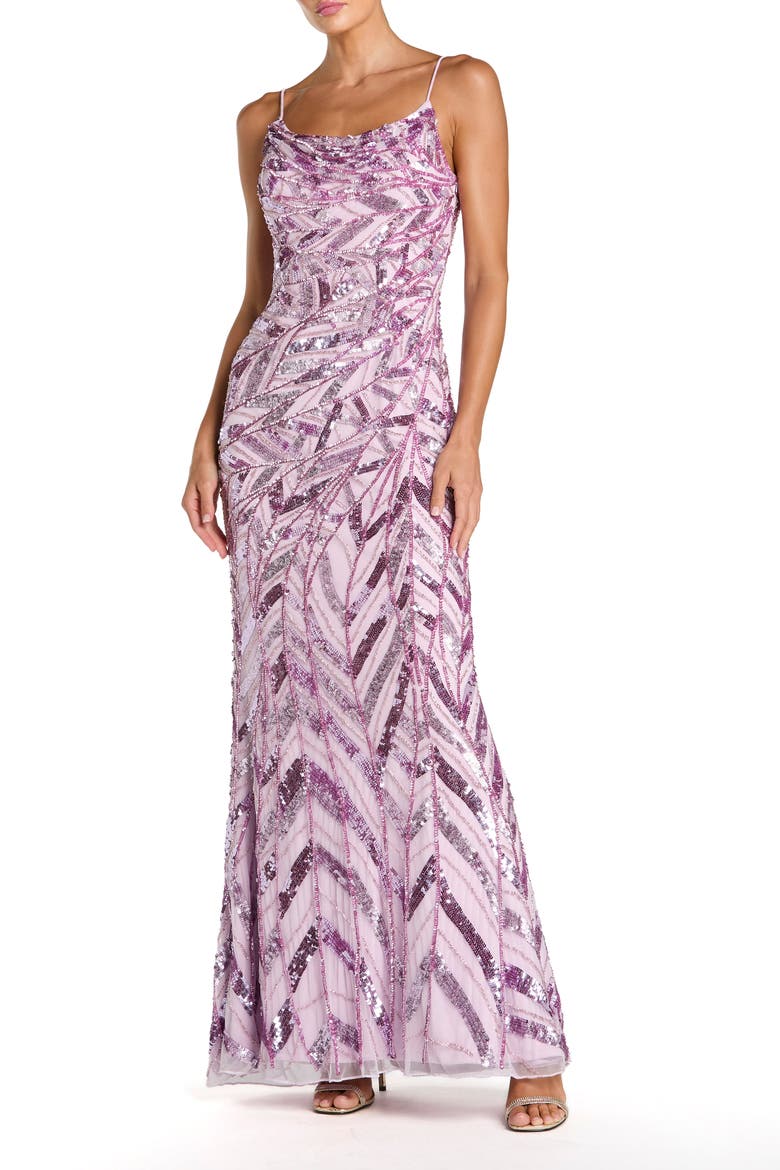 Sleeveless Cowl Back Embellished Gown, Main, color, Lilac