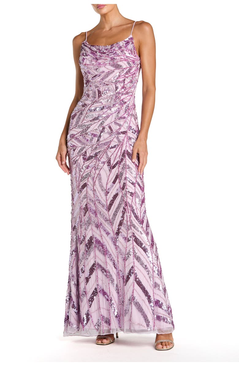 Mac Duggal Sleeveless Cowl Back Embellished Gown, Main, color, Lilac