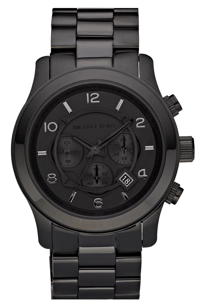 'Large Runway' Blacked Out Chronograph Watch, 45mm, Main, color, BLACK