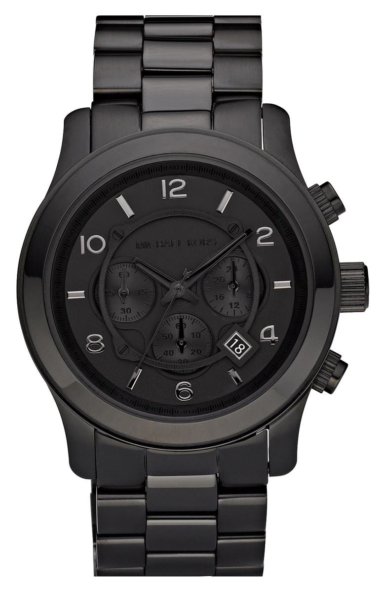 Michael Kors 'Large Runway' Blacked Out Chronograph Watch, 45mm, Main, color,