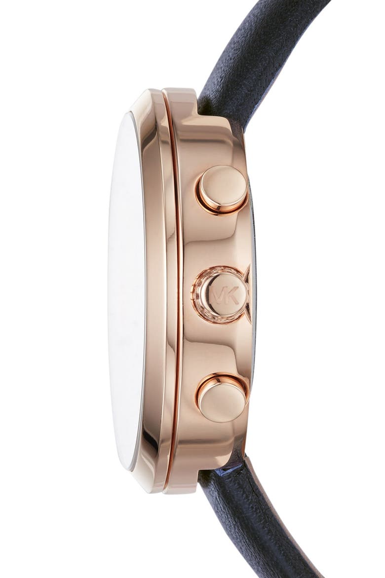 'Kyler' Chronograph Leather Strap Watch, 38mm, Alternate, color, NAVY/ ROSE GOLD