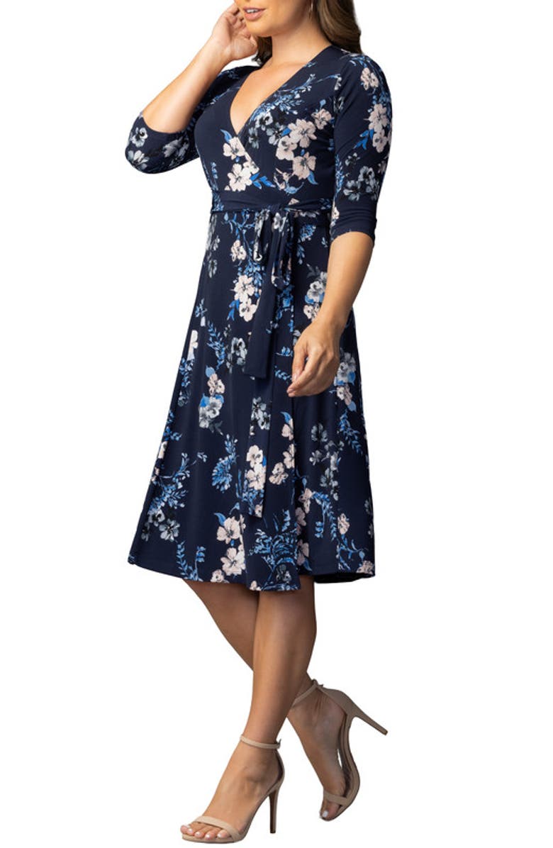 Kiyonna Signature Wrap Dress, Alternate, color, French Blue Garden