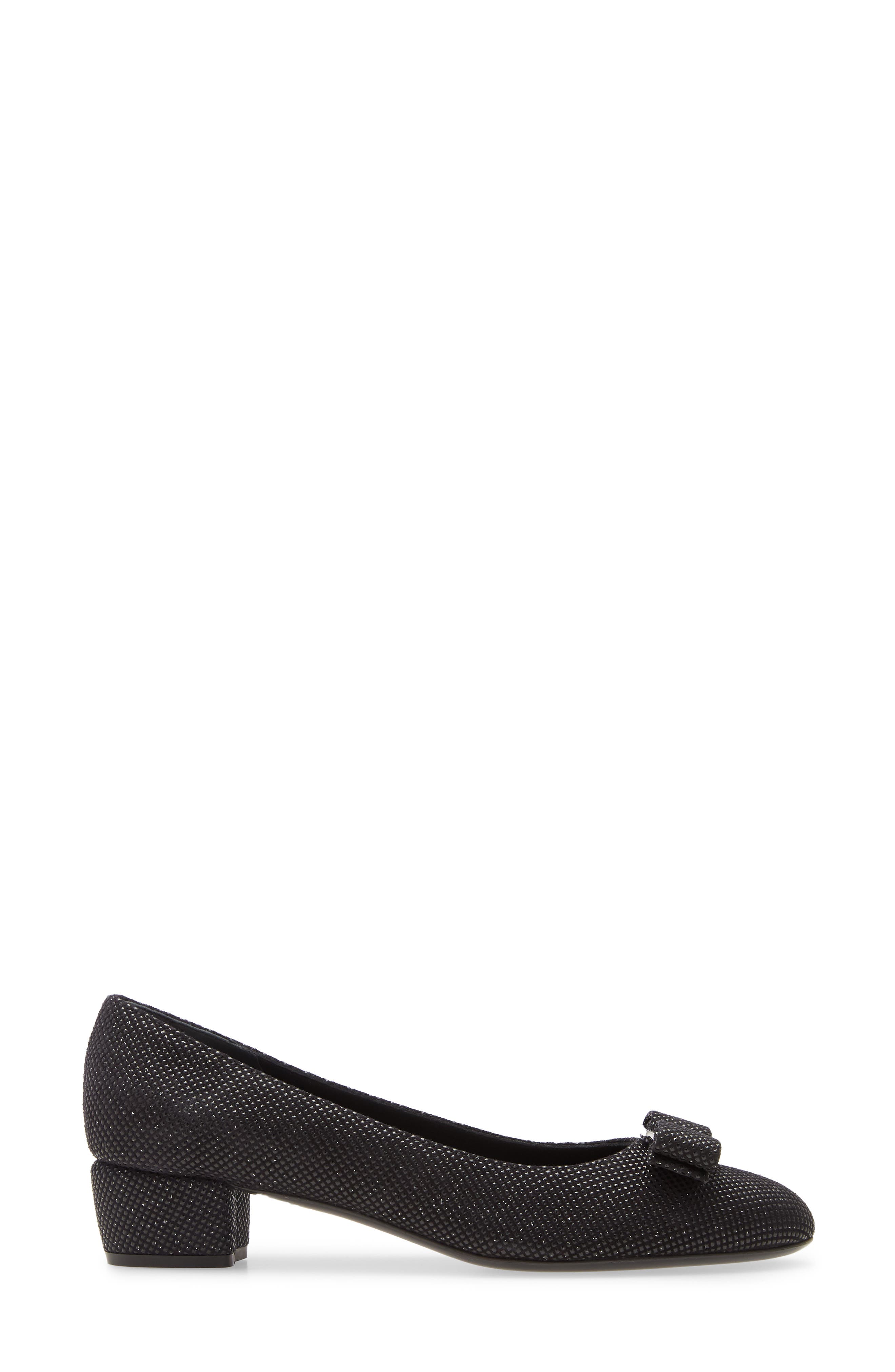 Salvatore Ferragamo Vara Glitter Pump, Alternate, color, BLACK