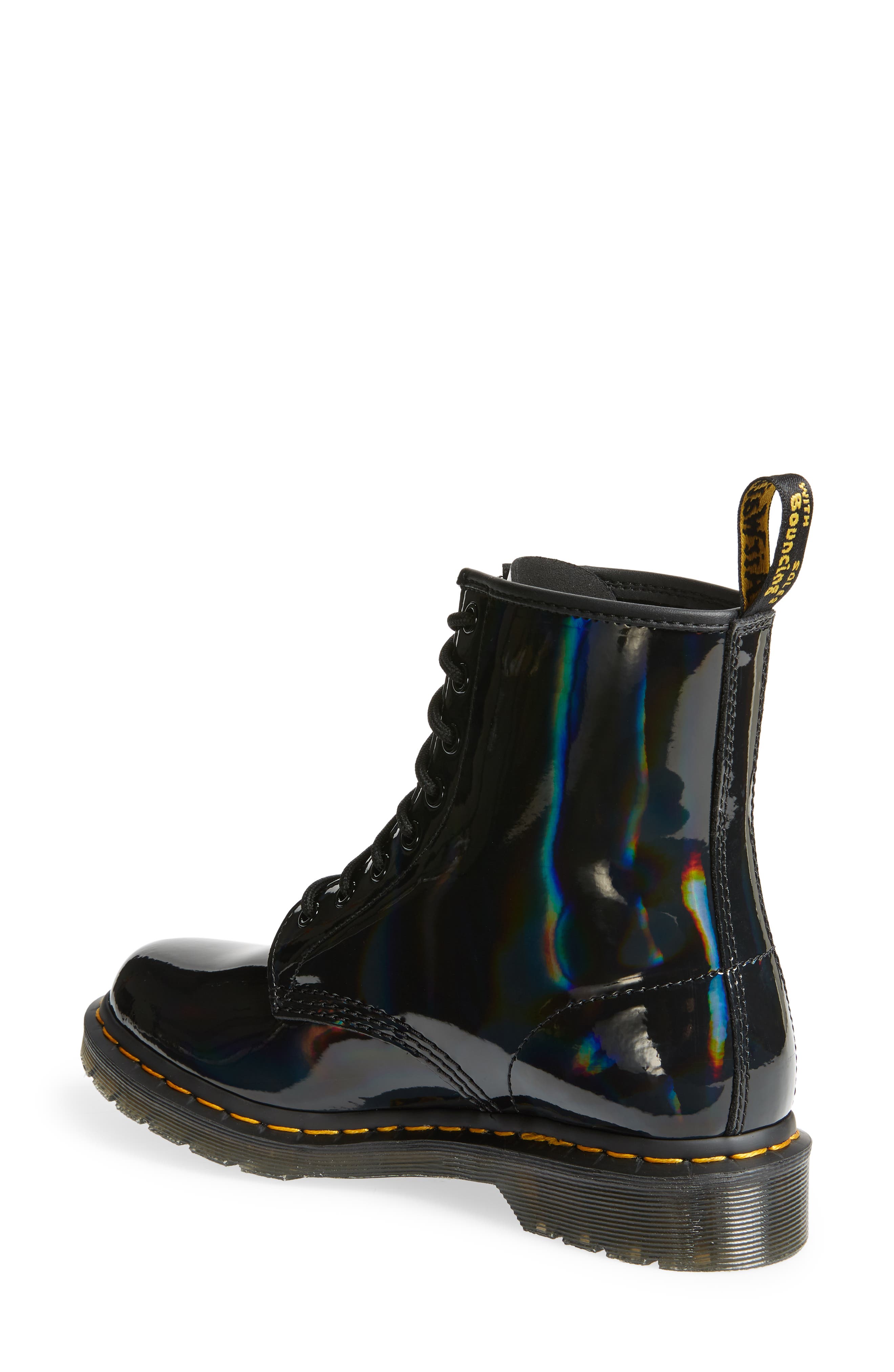 Dr. Martens Black Rainbow Patent Leather Boot, Alternate, color, 