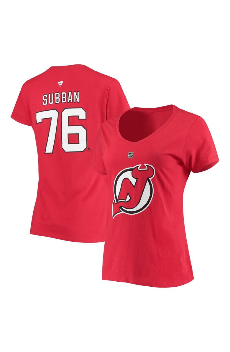 FANATICS Women's Fanatics Branded P.K. Subban Red New Jersey Devils Team Authentic Stack Name & Number V-Neck T-Shirt, Alternate, color, 