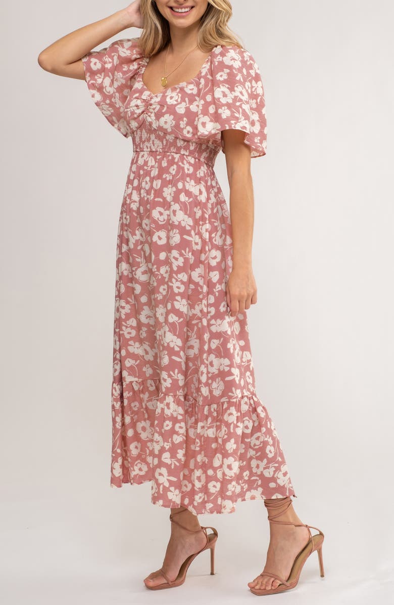 AUGUST SKY Floral Bell Sleeve Midi Dress, Alternate, color, 
