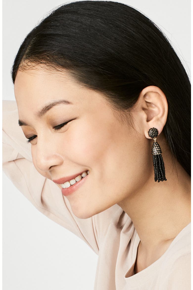 Mini Pinata Tassel Drop Earrings, Alternate, color, BLACK
