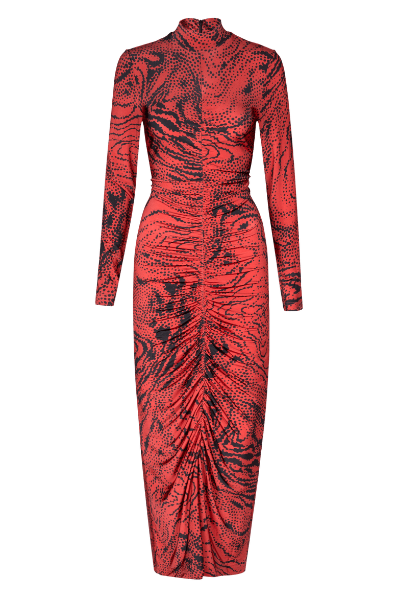 Alonia Jersey Ruched Midi Dress, Main, color, Zora Red