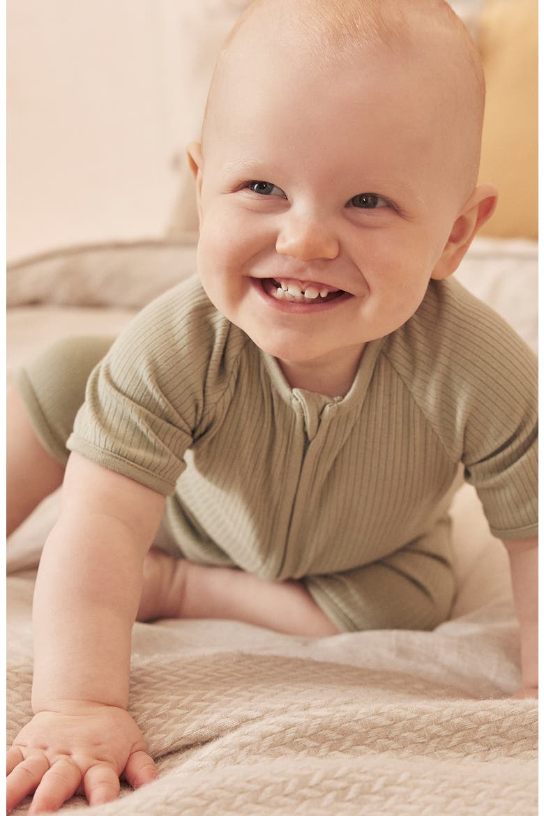 Ribbed Summer Zip-Up Sleepsuit, Alternate, color, RIBBED SAGE