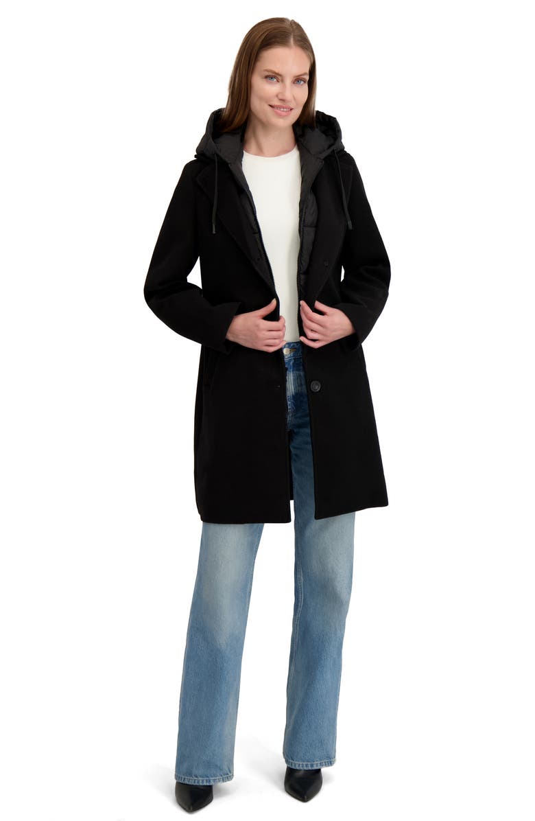 Laundry by Shelli Segal Longline Jacket with Puffer Quilted Hooded Bib, Alternate, color, Black