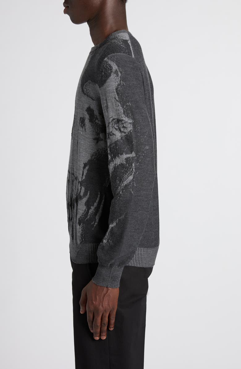McQueen Skull Double Knit Wool Crewneck Sweater, Alternate, color, Grey Ml/ Charcoal