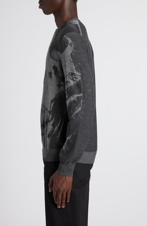 Shop Alexander Mcqueen Mcqueen Skull Double Knit Wool Crewneck Sweater In Grey Ml/charcoal