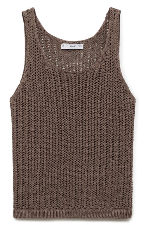 Mango Semisheer Crochet Tank Top In Brown