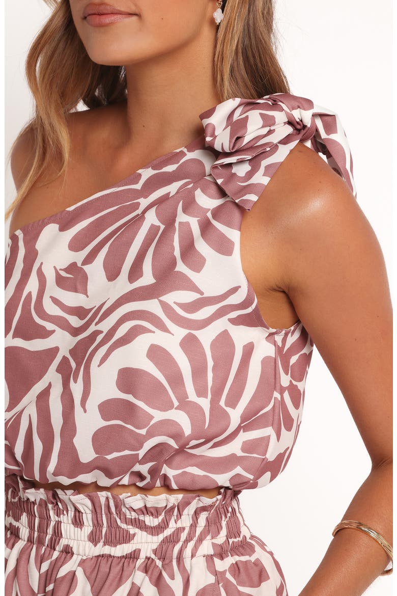 Gretel One-Shoulder Crop Top & Shorts Set, Alternate, color, MOCHA CREAM