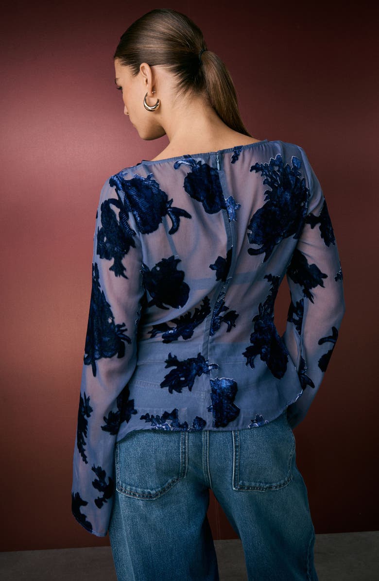 NEXT Burnout Flocked Sheer Mesh Top, Alternate, color, Black