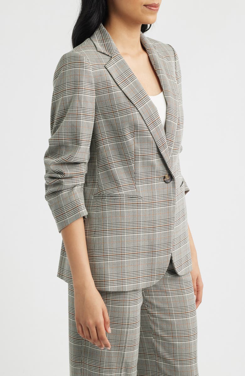 Anne Klein Windowpane Plaid Scrunch Sleeve Jacket, Alternate, color, Anne Black Multi